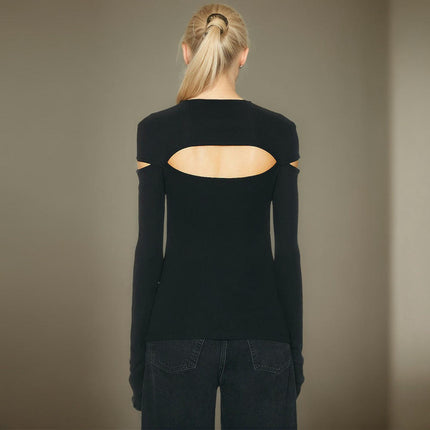 Women's Cut Out Long Sleeve T-Shirt Crew Neck Slim Fit Crop Top