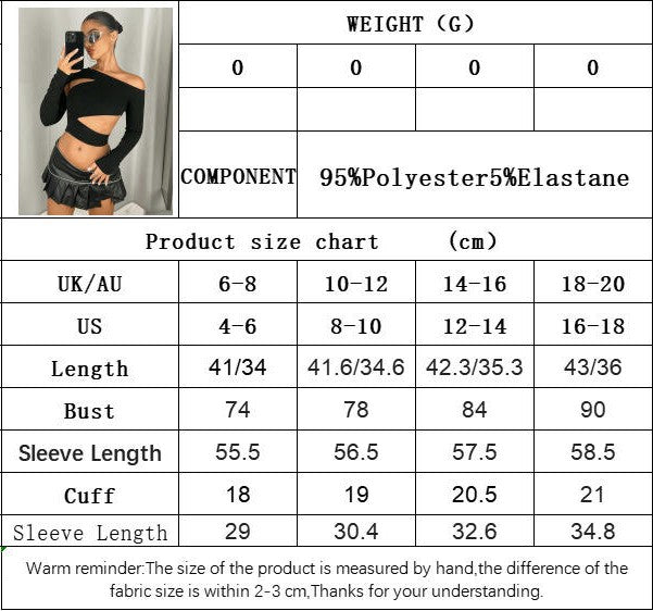Women's Off The Shoulder Cut Out Crop Top Long Sleeve Shirts Fitted Going Out Tee