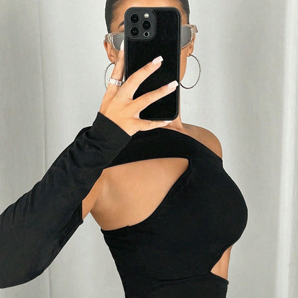 Women's Off The Shoulder Cut Out Crop Top Long Sleeve Shirts Fitted Going Out Tee