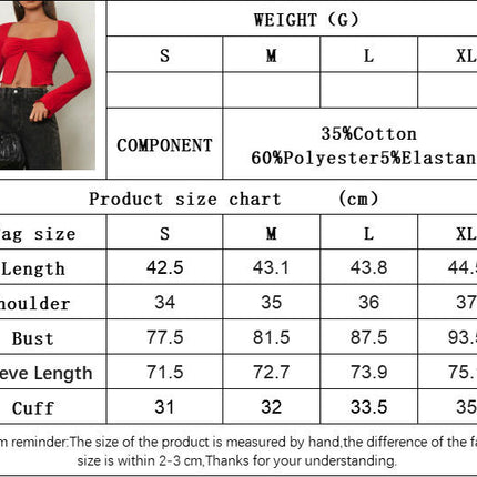 Womens Long Sleeve Slim Fit Crop Tops Square Neck Lettuce Trim Slit T-Shirt
