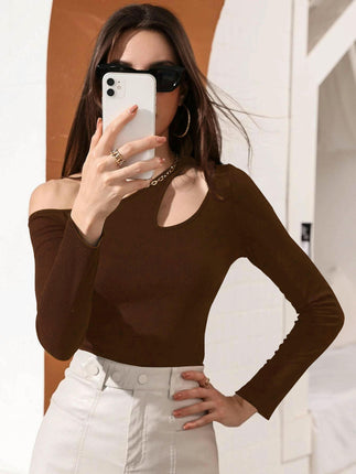Women's Asymmetrical Neck Off Shoulder Long Sleeve Slim Tops Going Out T Shirt