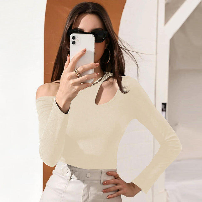 Women's Asymmetrical Neck Off Shoulder Long Sleeve Slim Tops Going Out T Shirt