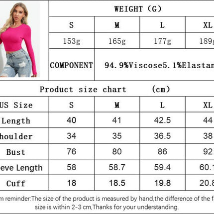 Women's Tie Back Crop Top Long Sleeve Round Neck Slim Fit T Shirt