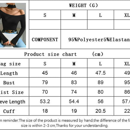 Women's Off Shoulder Long Sleeve Halter Neck Top Slim Fit Tee Shirt