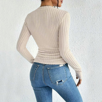 Women's Ribbed Lightweight Sweaters Long Sleeve Crewneck Slim Fitted Tops