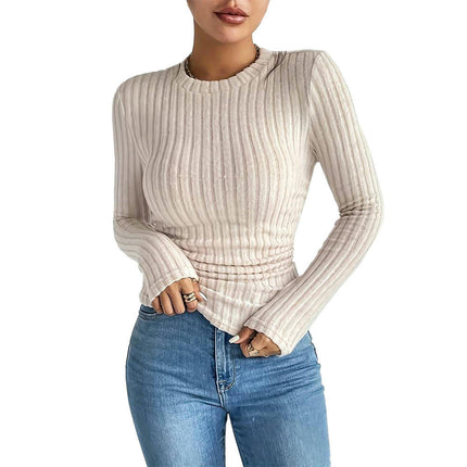 Women's Ribbed Lightweight Sweaters Long Sleeve Crewneck Slim Fitted Tops