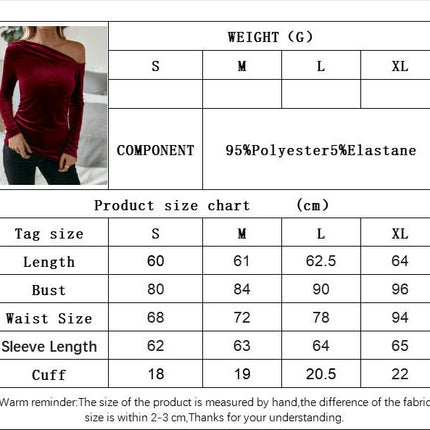 Women's Asymmetrical Neck Long Sleeve Slim Fit Velvet Party Tee Top