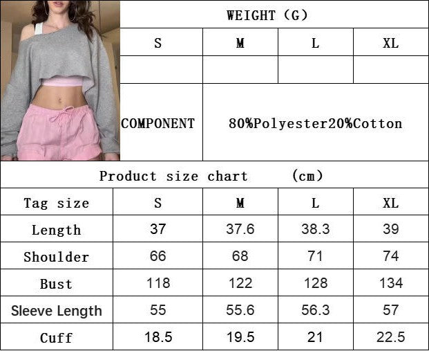 Women's Cold Shoulder Long Sleeve T Shirt Loose Solid Color Crop Tops