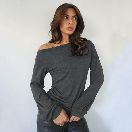 Long Sleeve Tunic Tops for Women Casual Off Shoulder Ruched Loose Shirts