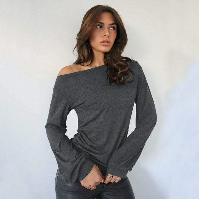 Long Sleeve Tunic Tops for Women Casual Off Shoulder Ruched Loose Shirts