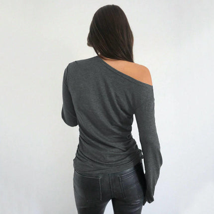 Long Sleeve Tunic Tops for Women Casual Off Shoulder Ruched Loose Shirts