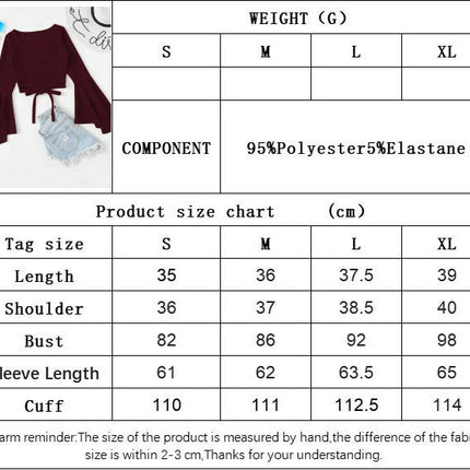Women's V Neck Bell Long Sleeve T-Shirt Tie Crop Slim Fit Going Out Top