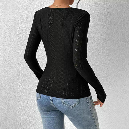 Women's Lace Trim Square Neck Long Sleeve Eyelet Crop Tops Ruched Slim Fit Shirts