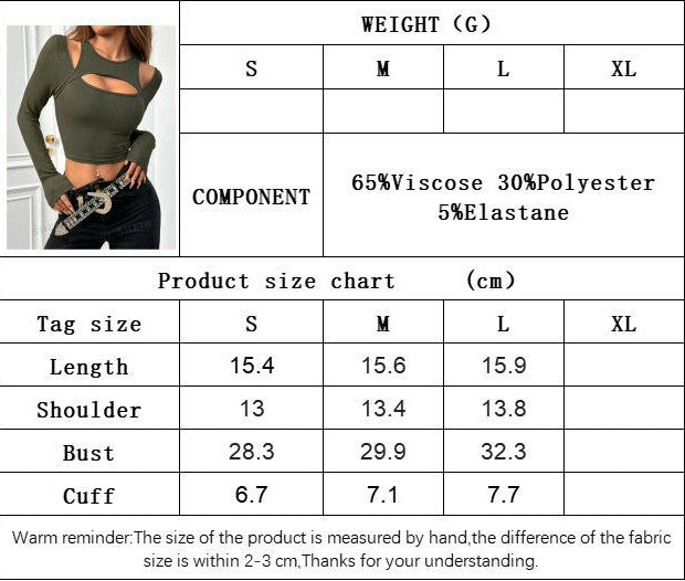 Women's Cut Out Tee Shirt Long Sleeve Round Neck Casual Slim Fit Crop Tops