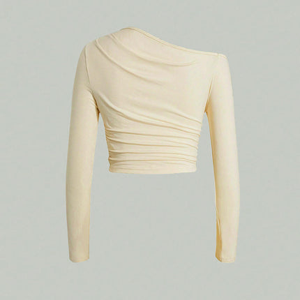 Women Sexy Ruched Crop Tops Off The Shoulder Long Sleeve Going Out Shirts