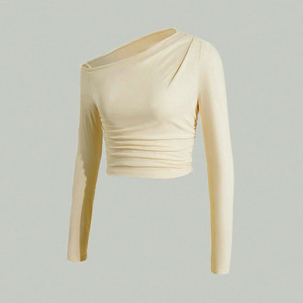 Women Sexy Ruched Crop Tops Off The Shoulder Long Sleeve Going Out Shirts