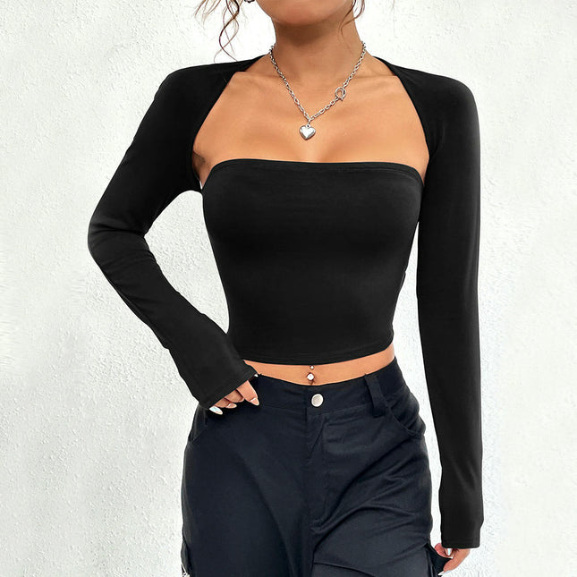 Women's Sexy Square Neck Shirt Long Sleeve Backless Tees Fitted Going Out Crop Tops
