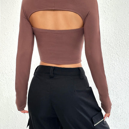 Women's Sexy Square Neck Shirt Long Sleeve Backless Tees Fitted Going Out Crop Tops