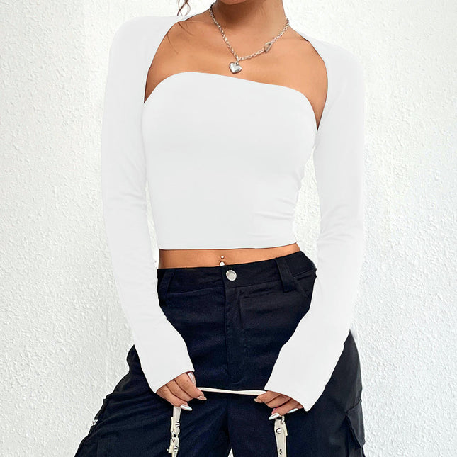 Women's Sexy Square Neck Shirt Long Sleeve Backless Tees Fitted Going Out Crop Tops