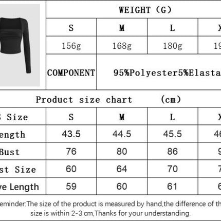 Women's Square Neck Long Sleeve Crop Tops Ruched Slim Fit T Shirts