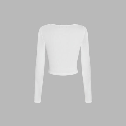 Women's Square Neck Long Sleeve Crop Tops Ruched Slim Fit T Shirts