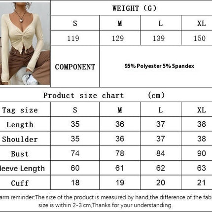 Women's Twist Split Front V Neck T Shirts Long Sleeve Slim Fit Lettuce Trim Casual Tops