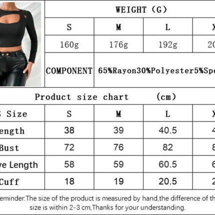 Women's Crew Neck Cut Out Long Sleeve Slim Fit T Shirt Crop Tops