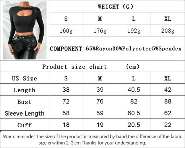 Women's Crew Neck Cut Out Long Sleeve Slim Fit T Shirt Crop Tops