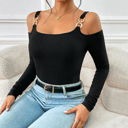 Womens Cold Shoulder Long Sleeve Shirts Going Out Slim Fitted Crop Tops