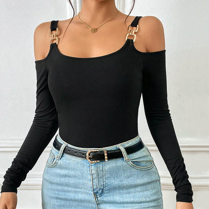 Womens Cold Shoulder Long Sleeve Shirts Going Out Slim Fitted Crop Tops