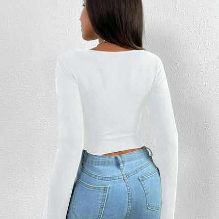 Women's Sexy Long Sleeve Crop Top Sweetheart Neck Going Out Twist Front Slim Fit T Shirts