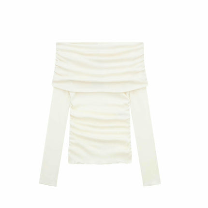 Off The Shoulder Tops for Women Long Sleeve Ruched Going Out Shirt Fitted Tee