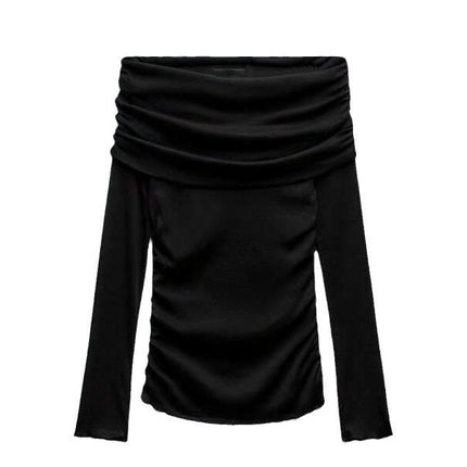 Off The Shoulder Tops for Women Long Sleeve Ruched Going Out Shirt Fitted Tee