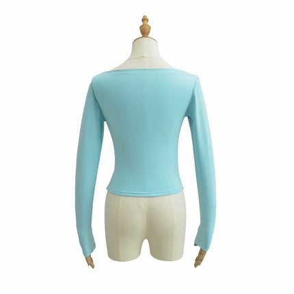 Women's Casual Long Sleeve Boat Neck Slim Fit Crop Top Asymmetric Hem Going Out Shirts