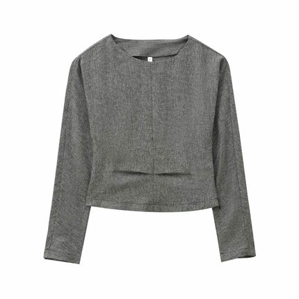 Women's Casual Long Sleeve Shirts Going Out Workout Crew Neck Crop Tops