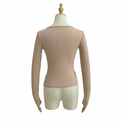 Women's Tie Front V Neck Crop Top Long Sleeve Slim Fit Tee Shirt