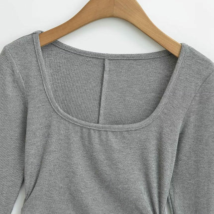 Women Square Neck Long Sleeve Tops Ruched Slim Fit Going Out T Shirts