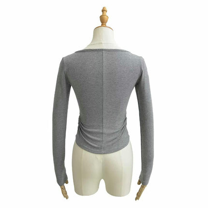 Women Square Neck Long Sleeve Tops Ruched Slim Fit Going Out T Shirts