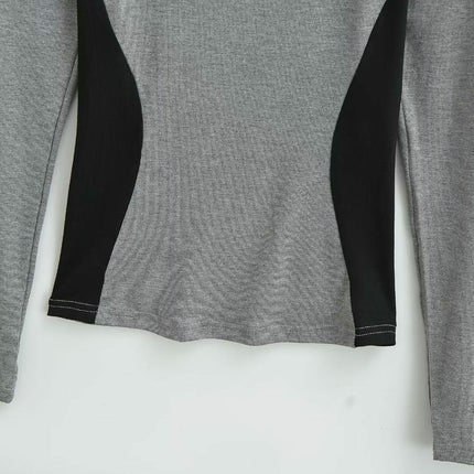Women's Long Sleeve Scoop Neck Shirts Casual Slim Fit Colorblock Tops