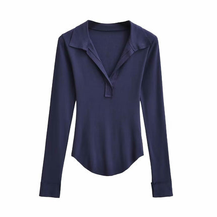 Womens Polo Shirts Long Sleeve Business Casual Tops Collared V Neck Slim Fit Blouses