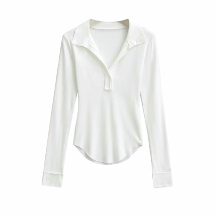 Womens Polo Shirts Long Sleeve Business Casual Tops Collared V Neck Slim Fit Blouses