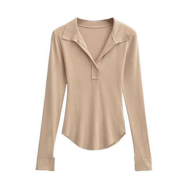 Womens Polo Shirts Long Sleeve Business Casual Tops Collared V Neck Slim Fit Blouses