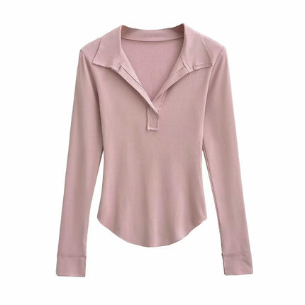 Womens Polo Shirts Long Sleeve Business Casual Tops Collared V Neck Slim Fit Blouses