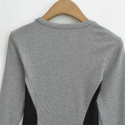 Women's Long Sleeve Scoop Neck Shirts Casual Slim Fit Colorblock Tops