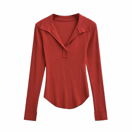 Womens Polo Shirts Long Sleeve Business Casual Tops Collared V Neck Slim Fit Blouses