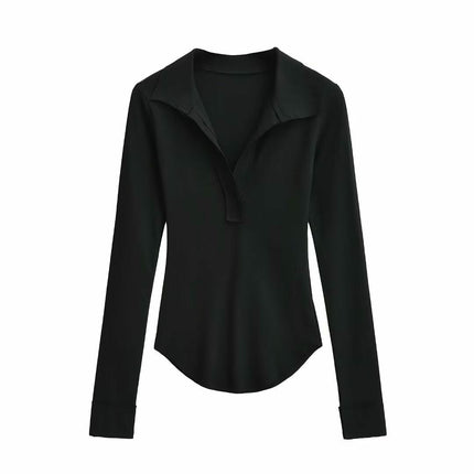 Womens Polo Shirts Long Sleeve Business Casual Tops Collared V Neck Slim Fit Blouses