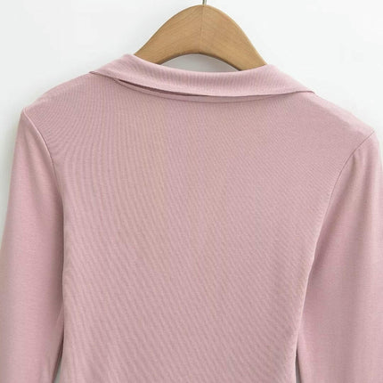 Womens Polo Shirts Long Sleeve Business Casual Tops Collared V Neck Slim Fit Blouses