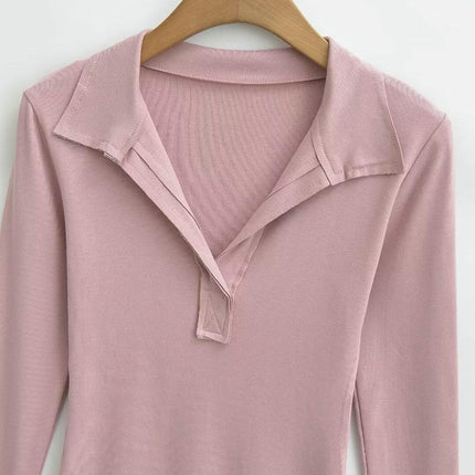 Womens Polo Shirts Long Sleeve Business Casual Tops Collared V Neck Slim Fit Blouses