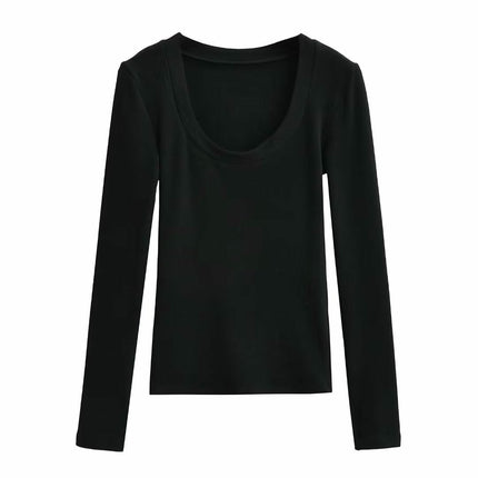 Womens Scoop Neck Long Sleeve Slim Fit T Shirt Casual Tops