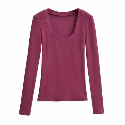 Womens Scoop Neck Long Sleeve Slim Fit T Shirt Casual Tops